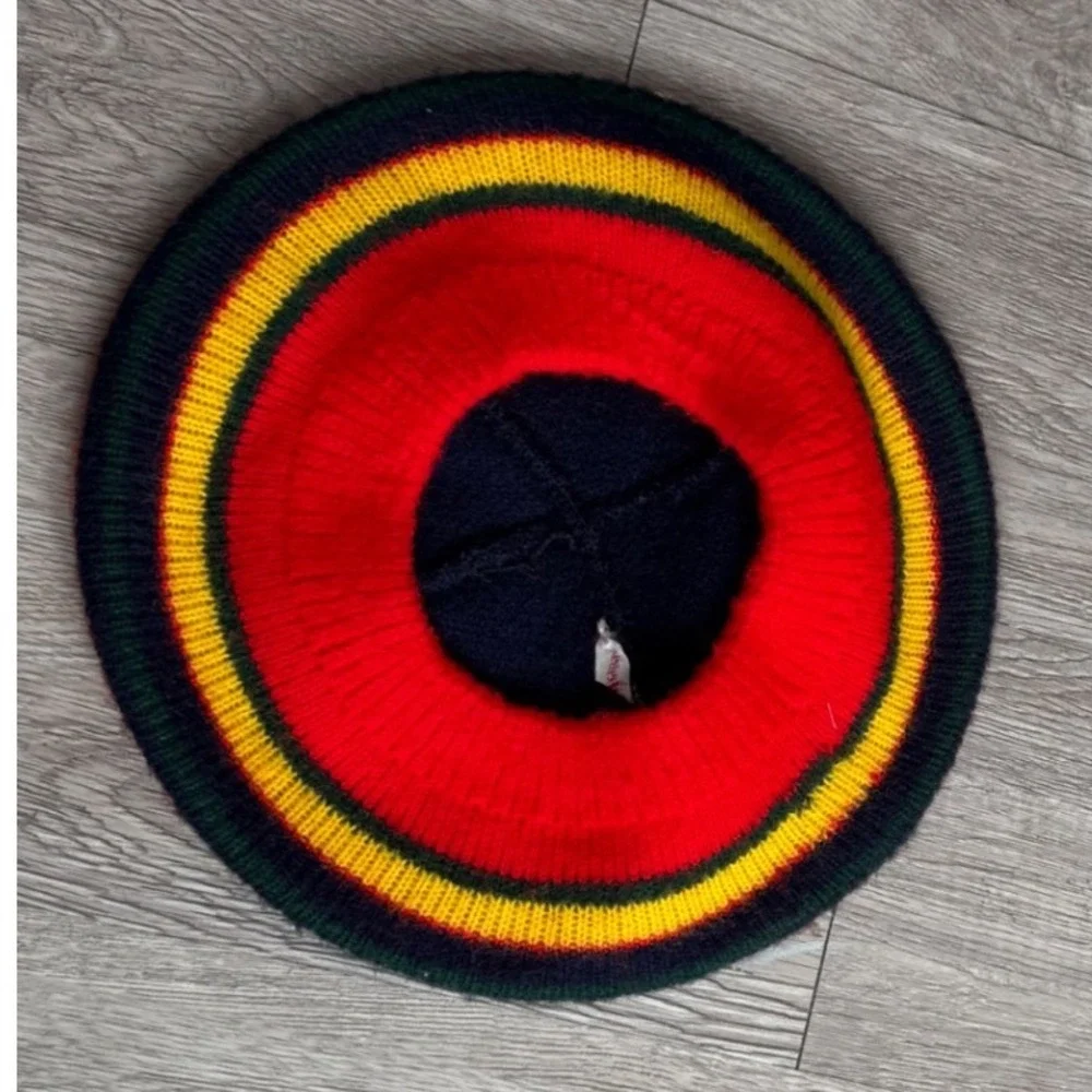 Belmar VTG  Knit Beret Hat Red Yellow Green Striped Slouchy Beanie Women